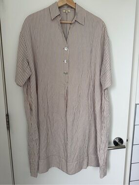 Bellerose Beige Shirt with Navy Pinstripes